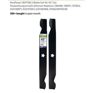 2 Blade Set for Many 42 In. Cut Craftsman, Husqvarna, Poulan Mowers Replaces OEM